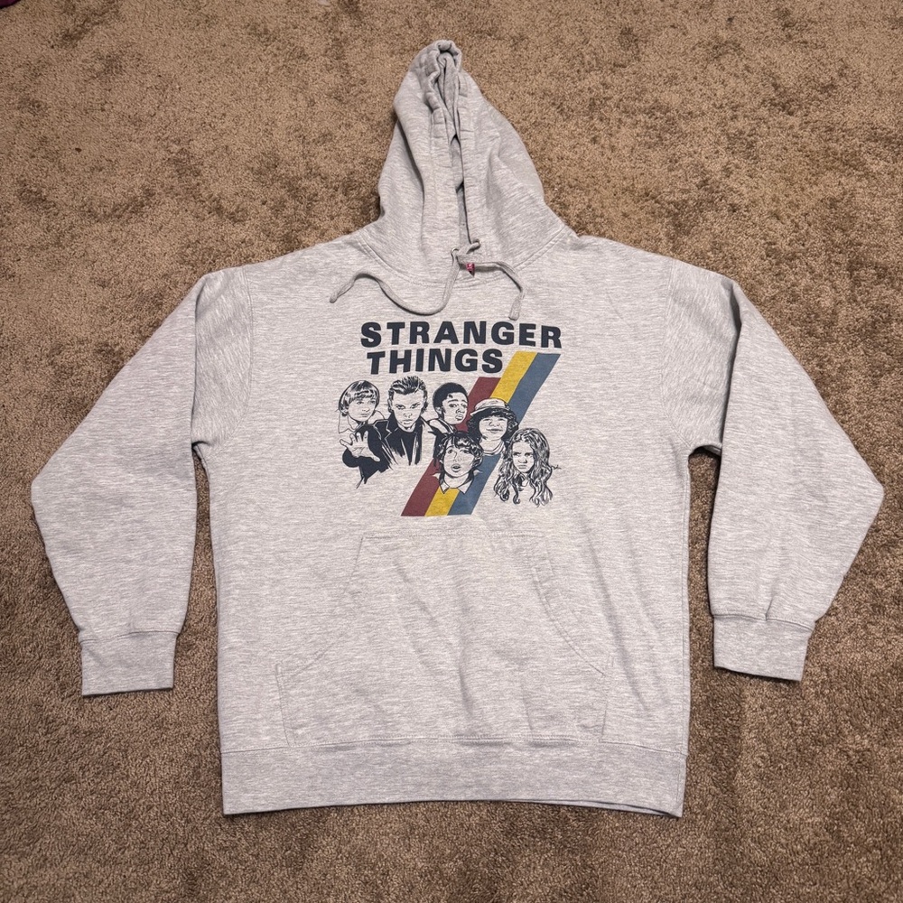 Stranger Things Hoodie Adult Large Gray Pullover Long Sleeve Graphic Logo